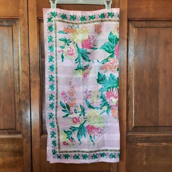 Vintage semi-sheer pink striped floral pattern scarf - Picture 3 of 8